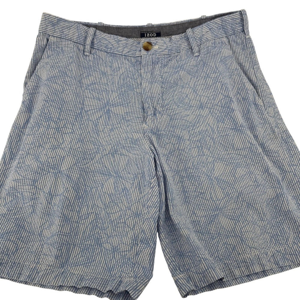IZOD Chino Shorts Mens 32 Heritage Seersucker Striped‎ Floral Flat Front Blue